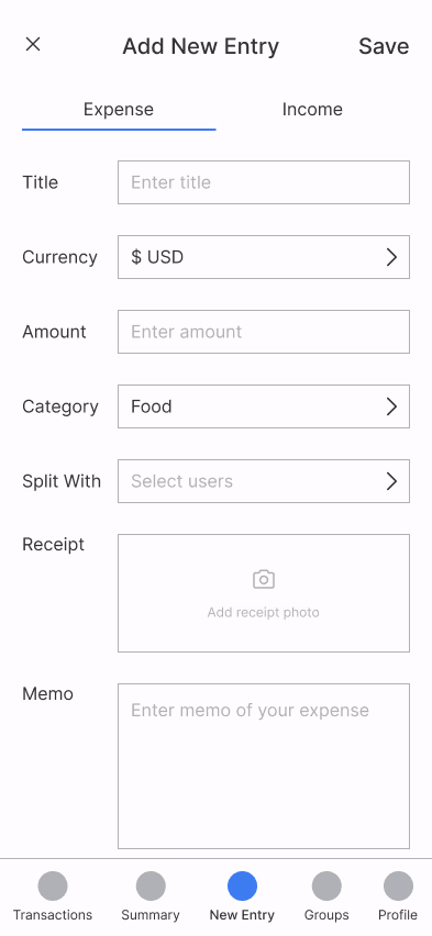 Quick Entry wireframe