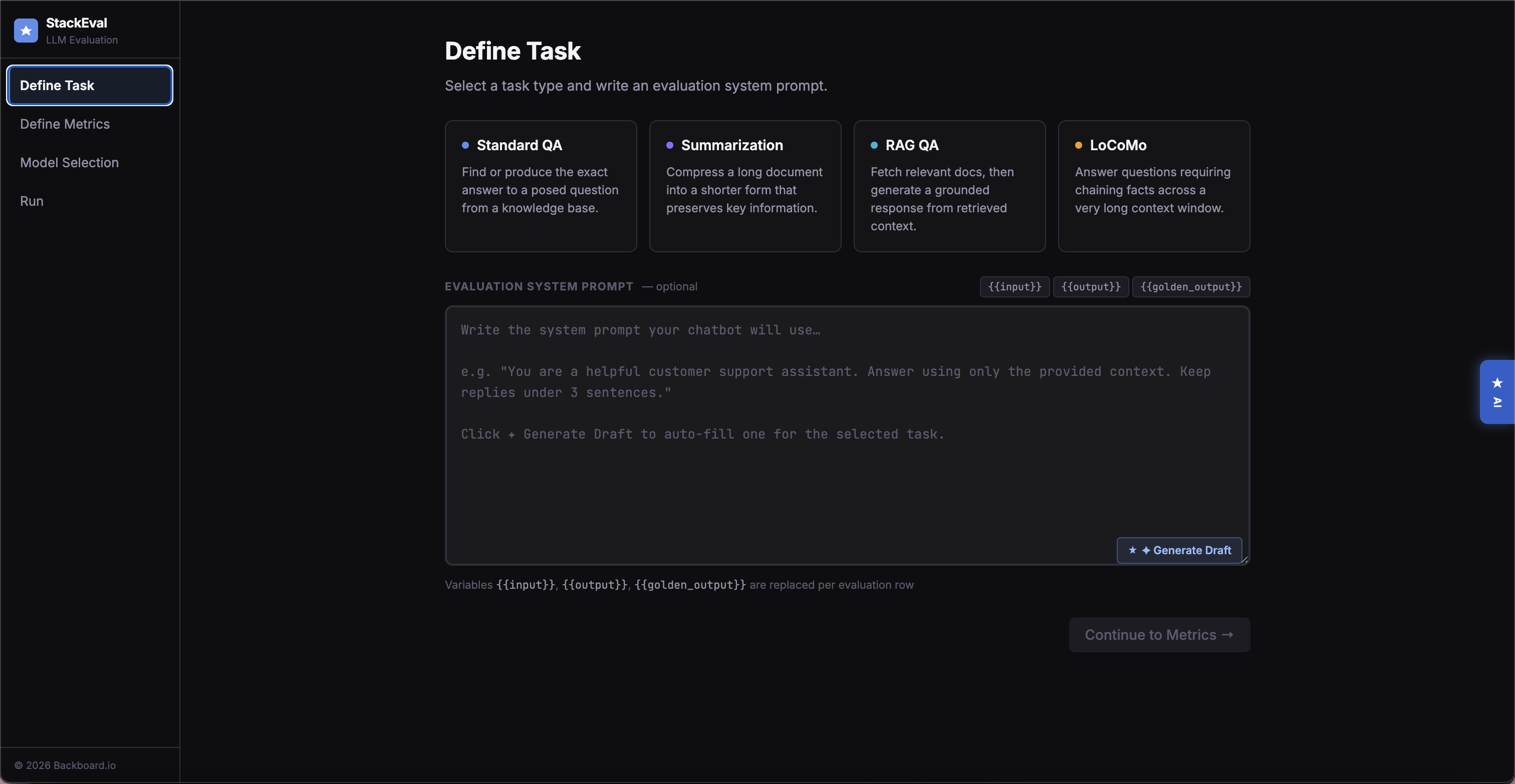 StackEval interface