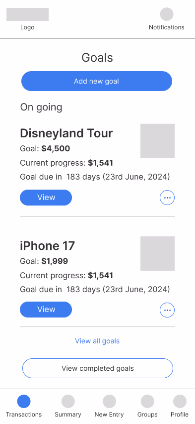 Goals wireframe