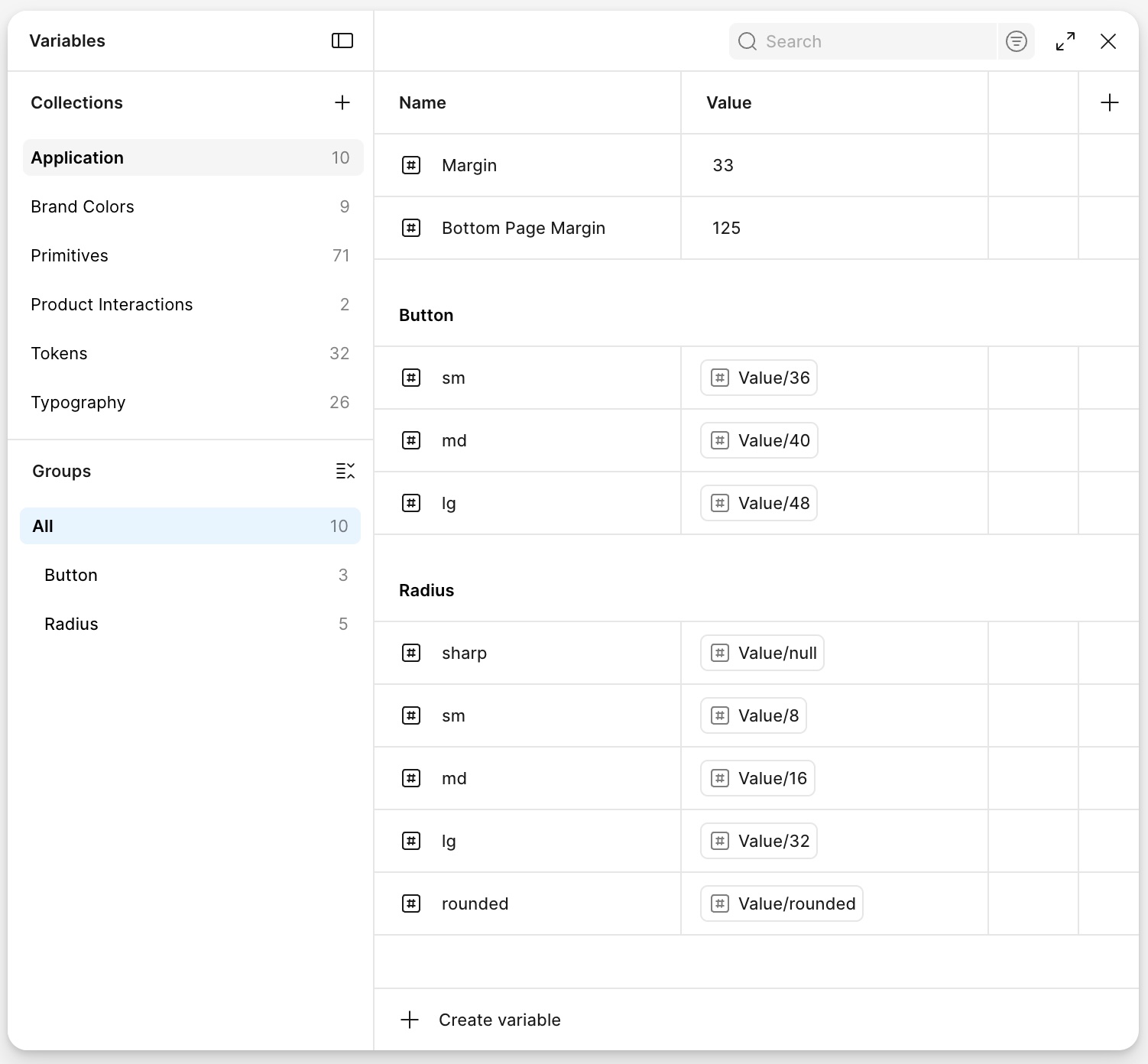 Application variables
