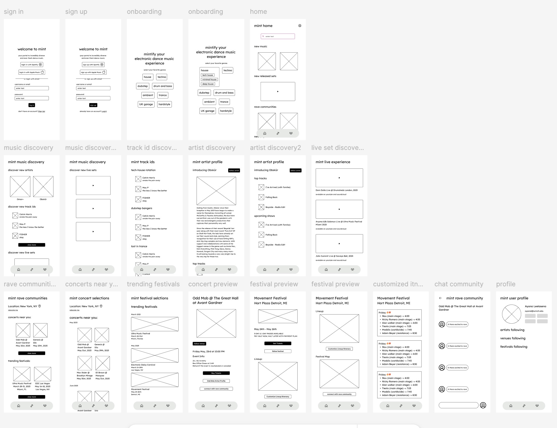 mint low-fidelity wireframes